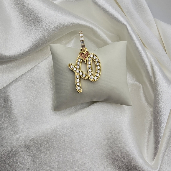 18k Yellow Gold Over Sterling Silver XO Luxury Moissanite Heart Pendant